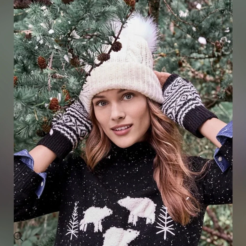 LOFT NWT Cable Pom Pom Beanie - Bright Pink‎ Rose